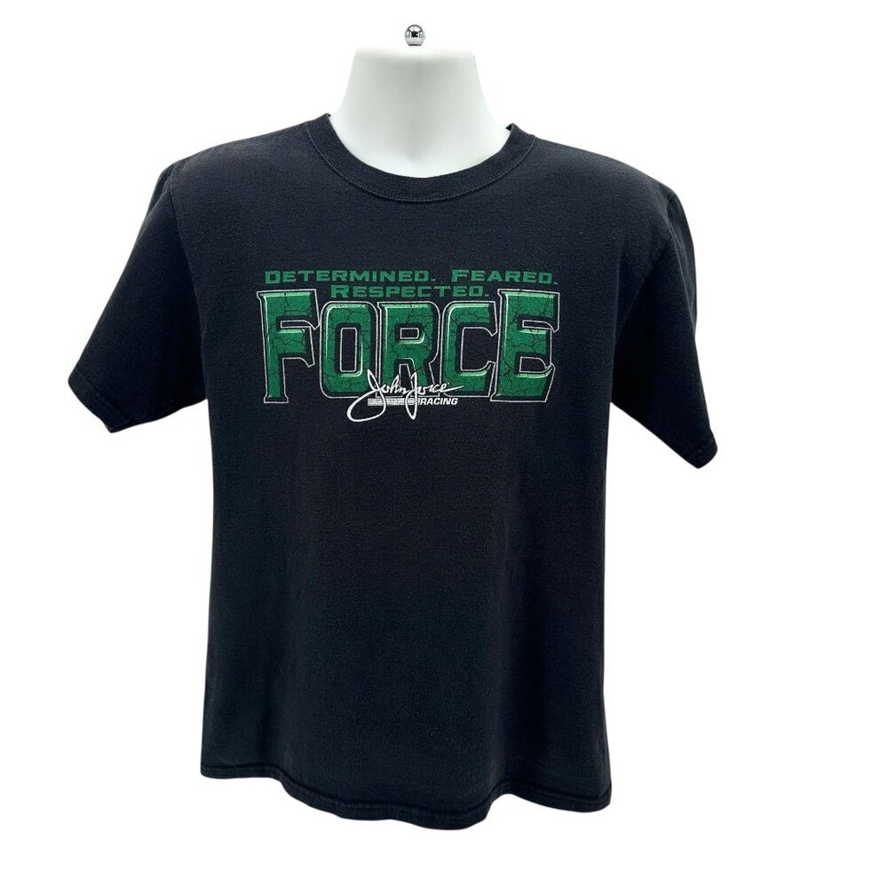 Anvil Mens Medium Shirt John Force Racing Ford Graphic Black Green T-Shirt